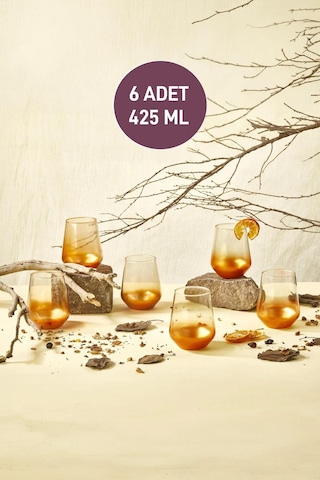 Safir 6'lı Meşrubat Bardağı 425 Ml Gold