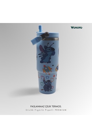 Figürlü Premium Paslanmaz Çelik Termos Mavi