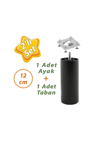 Destek Ayağı 12 Cm Siyah Ve Metal Düz Ayak Tabanı M8 Civatalı İnce Diş Mobilya Kanepe Baza Koltuk Seti