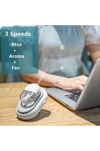Mini Asılı Boyun Su Püskürtme Fanı 2000 Mah Şarj Edilebilir Pil Kumandalı El Masaüstü Hava Soğutma Fanları Açık Hom4my Beyaz