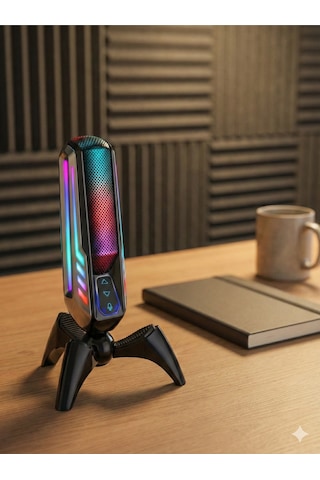 Elyvra Rgb Usb Masaüstü Mikrofon Oyun Canlı Yayın Karaoke Konferans Siyah