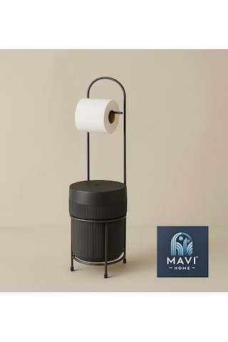 Kovalı Tuvalet Kağıtlığı, Çöp Kovalı Tuvalet Kağıdı Askısı, Banyo Çöp Kovası, Tuvalet Kağıtlık Siyah