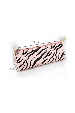 Kalem Kutusu Pastel Renk Zebra Pembe-siyah Vegan Deri Kalemlik V