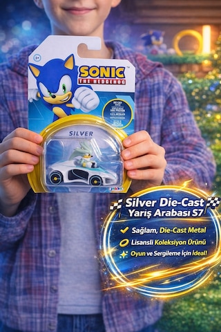 Sonic Silver The Hedgehog Die Cast Metal Tekli Yarış Arabası 1:64 Ölçek - 7 Cm