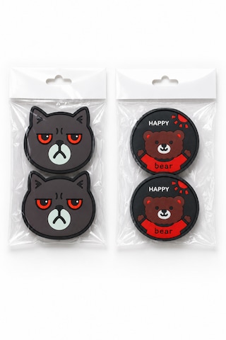 Kemboss Happy Ayıcık Ve Gri Kedi Bardak Altlığı Seti 4'lü - Pvc Kaydırmaz Bardak Altlığı 2 Happy Ayıcık + 2 Gri Kedi Çok Renkli