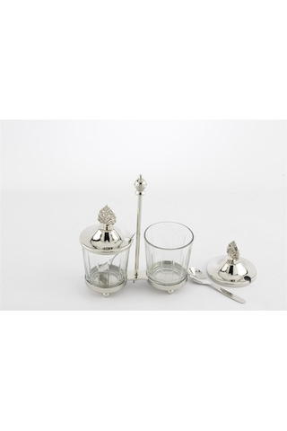 Mikasa Moor Gümüş Standlı Kapaklı 2li Cam Baharatlık 17x7x19cm Şeffaf