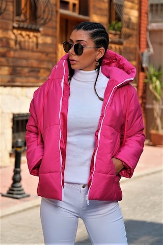 Kadın Fuşya Su Geçirmez Kapüşonlu Şişme Mont
