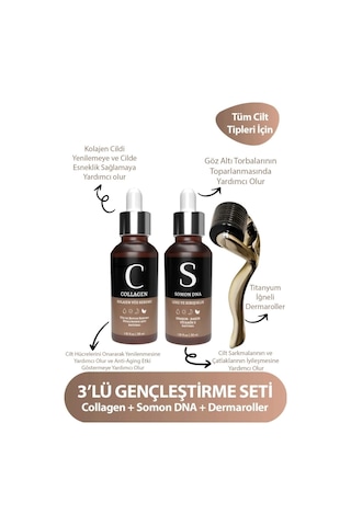 Dermaroller Goldenroller & Somon Dna & Collagen Serum Gençleştirici Yüz Bakım Serum Seti