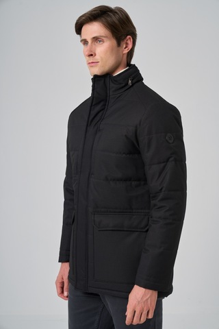 Morven Erkek Siyah Polyester Çıtçıtlı Kapüşonlu Mont 25ks024007001 Siyah Siyah