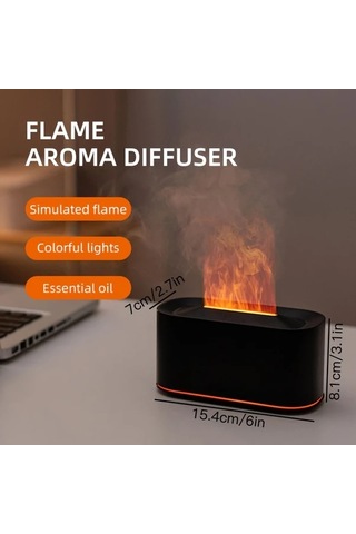 Techbloom Siyah Type-c Alevli Aromaterapi Makinesi 7 Renk Alev Işığı Düşük Ses 5 Hız Nemlendirici Ofis İçin