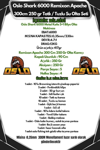 Oslo Shark 6000 Remixon Apache 300cm 250gr Tatlı/tuzlu Su Olta Seti