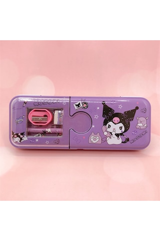 Kawaii Sanrio Kuromi Metal Kalem Kutusu Kırtasiye Seti Cinnamoroll Kuromi Kalemlik Hediye Seti Mor