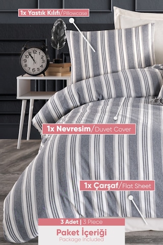 Eponj Home Sport Çizgili Nevresim Takımı Tek Kişilik Soft Line Antrasit Antrasit