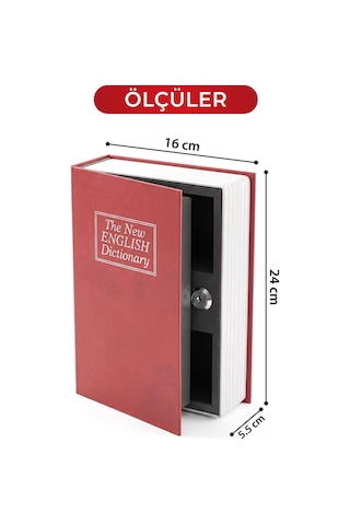 Aprilla Sb-8803 Kitap Görünümlü Para Kasası, Anahtarlı Gizli Saklama Kutusu Kırmızı