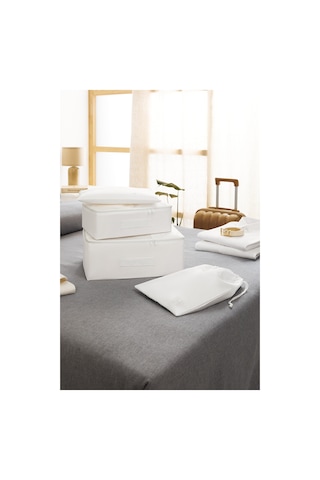 Ocean Home Textile 4'lü Yıkanabilir Beyaz Renk Paraşüt Kumaş Bavul İçi Organizer Set