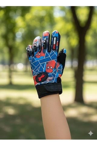 Çocuk Motosiklet & Bisiklet Eldiveni Örümcek Adam Desenli - Güvenli Sürüş İçin