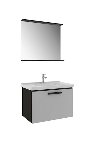 Kale Gris 80 Cm Set Siyah Gri Lavabo Dolabı + Ayna