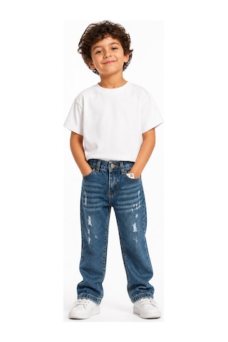 Eray Alp Kids Erkek Çocuk Yıkamalı Yırtık Detaylı Kot Jean Pantolon Günlük Rahat Kombin Mavi
