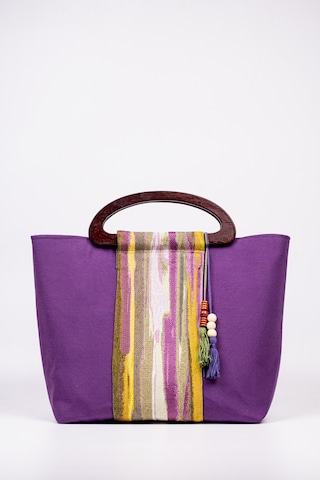 Fabric Craft Bag El Çantası Duck Kumaş Ahşap Saplı Mor Mor