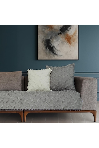 Ponela Bohem Ponponlu Koltuk Örtüsü 90x200 Cm Sadece Oturma Alanı 1 Adet - Gri