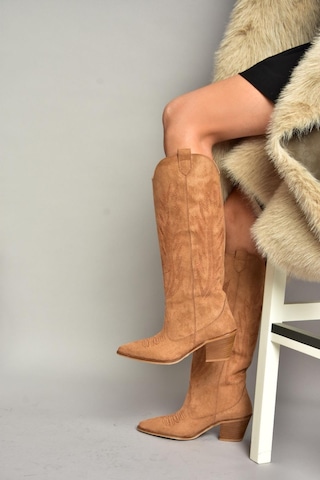 Fox Shoes T267765202 Taba Süet Kovboy Model Kadın Çizme Taba-Süet