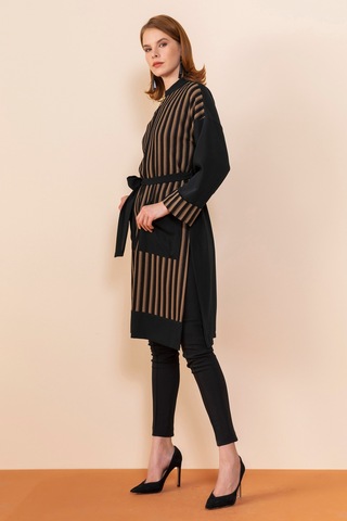 Serpil Exclusive Çizgili Modern Tunik Şık Ve Zarif Tasarım Siyah-haki