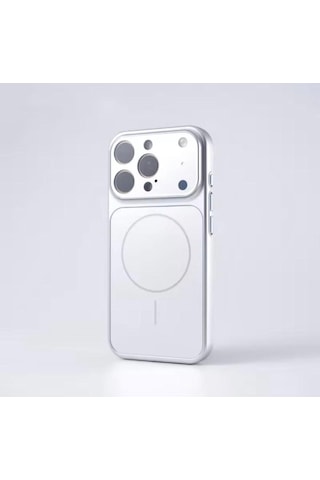Apple Uyumlu iPhone 11 Magsafe Kılıf 17 Pro Max Kamera Görünümlü Lens Korumalı Kapak Gümüş