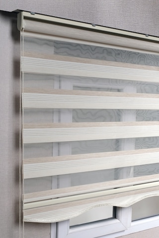  Etekli Premium Çift Renk Krem - Beyaz Ev Ofis Zebra Stor Perdeler Krem Beyaz