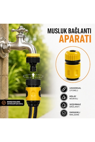 Cina Max 1/2 Sarı Hortum Hızlı Bağlantı Aparatı Bahçe Musluk Adaptörü Konnektör 0