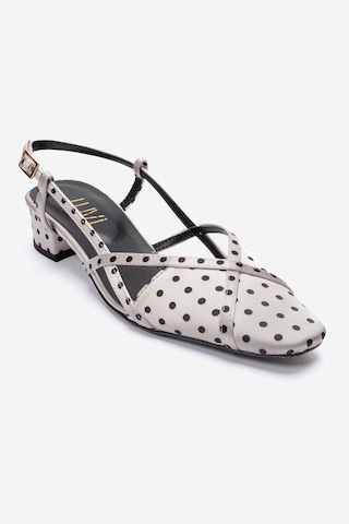 Luvishoes Olena Beyaz Siyah Puantiyeli Kadın Topuklu Sandalet