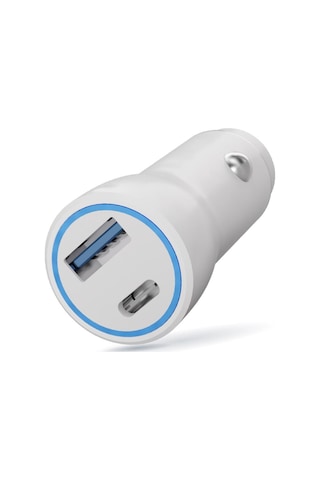 Polosmart Psm133 20w Pd Hızlı Araç Şarj Cihazı Type-c + Usb Çıkış Çift Port Akıllı Şarj Beyaz