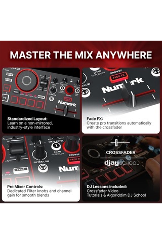 Mixtrack Go Kompakt Bluetooth Dj Controller 2 Deck, Stems Kontrolü, Smart Fader, Kapasitif Dokunmatik Jog Wheel, Us