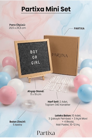 Gender Reveal Cinsiyet Partisi Süsleme Mini Set Kız Mı Erkek Mi Keçe Yazı Panosu Standlı Balon Zincirli Çocuk