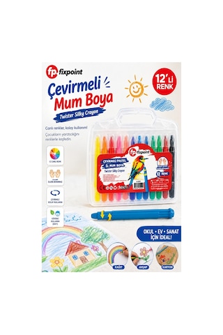 Çevirmeli Jel Mum Boya 12 Renk 1 Adet Fixpoint Plastik Çantalı 12 Li Mum Boya Kalemi Silinebilir Zararsız Yıkanabilir Çok Renkli