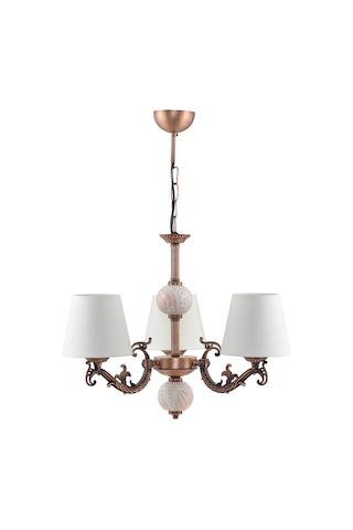 Üç  Kollu Zamak Avize Bakir Krem Çinili Krem Şapkali