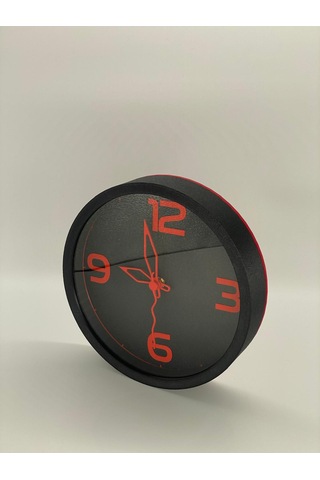 Modern Ve Sade Duvar Saati, Siyah Kasa, Siyah & Kırmızı Siyah