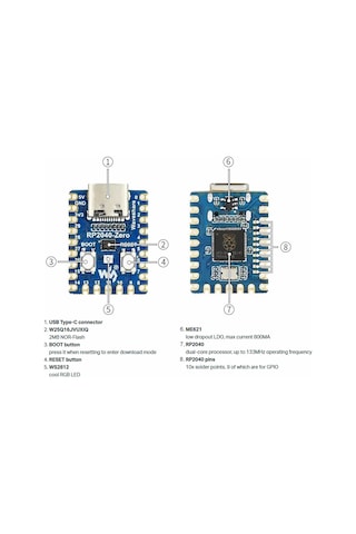 Raspberry Pi Zero Rp2040 Lehimsiz Dual Core 133mhz 2mb Modül Type C Mini Bilgisayar Geliştirme Kar
