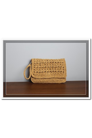 Aleylife El Yapımı Kağıt İp Clutch Makyaj Çantası -lacivert Sütlü Kahve