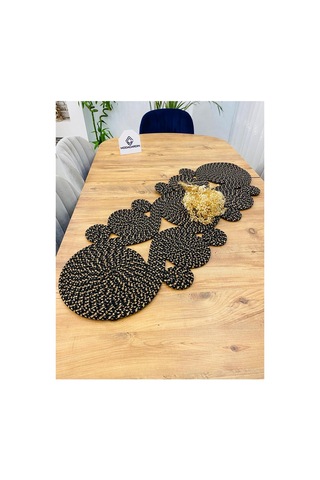 Jüt, Hasır,sarmal Model, Dekoratif Masa Örtüsü, Runner 40x110 Cm, Sehpa Örtüsü, Bohem Tarzı Jüt Siyah Jüt Siyah