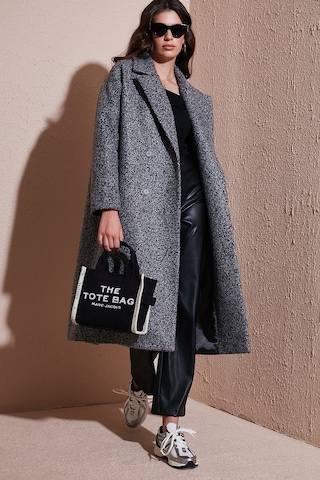 Lela Oversize Fit Mono Yaka Düğmeli Buklet Uzun Kaşe Bayan Kaban 6810236 Antrasit