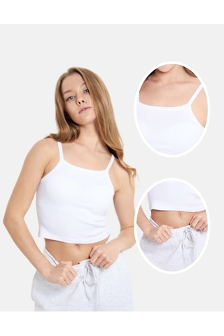 Alya Underwear Kaşkorse Geniş Yaka Askılı Crop Beyaz