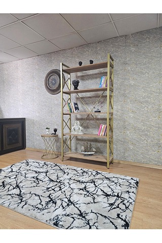 Gold Boyalı Kitaplık - 5 Raflı Suntalem Lüks Kitaplık Atlas Çam Çok Renkli