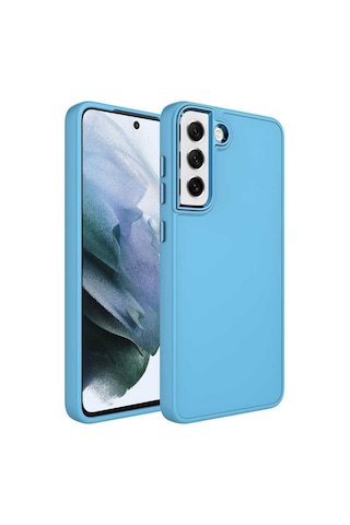 Samsung Galaxy Uyumlu S21 Fe Renkli Metal Kamera Çerçeveli First Class İçi Kadife Lansman Kılıf - Petrol Mavisi