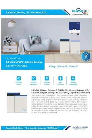 Tommatech Hightech Power Generalpack 5.8kwh Lityum Batarya Btry-tt-03-hp-5.8-gp