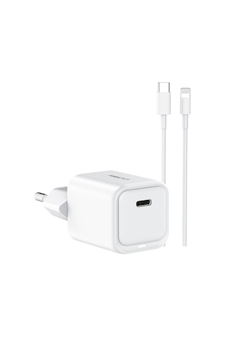 Recci Rc65e Hızlı Şarj Başlığı Type-c To Lightning Pd 20w Kablolu Şarj Seti Beyaz