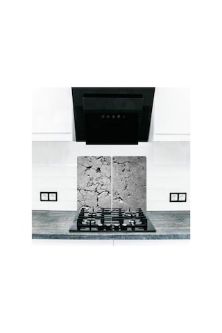 Dekoratif Cam Ocak Koruyucu ve Kesim Tahtası Gri Taş 60Cm X 52Cm