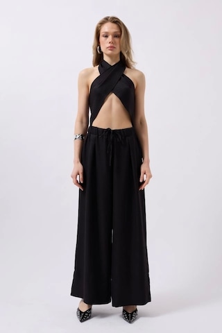 Defymoda Düşük Bel Oversize Keten Pantolon Siyah
