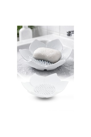 Beyaz Lotus Desenli Silikon Sabunluk Su Giderli Katı Sabunluk Banyo Lavabo Sabun Tutucu Diğer