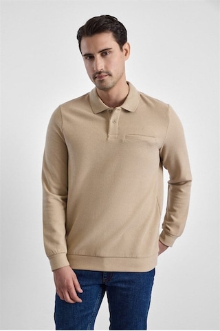 Süvari Bej Regular Düz Fermuarlı Polo Yaka Sweatshirt Sw2013700028-bj3