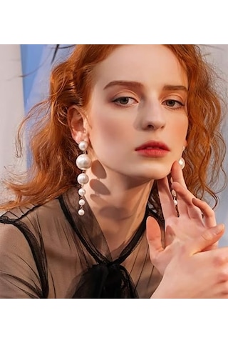 Denifery Boho Altın Uzun Püskül Küpe Saçak Sarkan Küpe Pe Beyaz